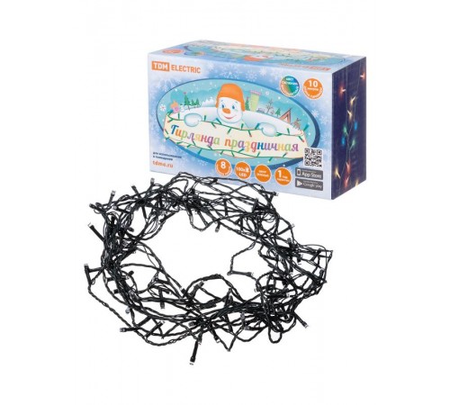 Гирлянда светодиодная СГ100MЗ10, многоцвет., зеленый шнур, 10м, 8 режимов, 250 В,  SQ0361-0041  TDM ELECTRIC