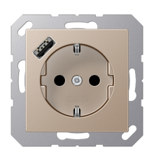 Розетка SCHUKO® с USB-зарядным устройством, тип А; термопласт; шампань  A1520-18ACH  Jung
