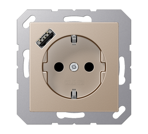 Розетка SCHUKO® с USB-зарядным устройством, тип А; термопласт; шампань  A1520-18ACH  Jung