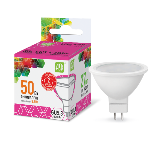 Лампа светодиодная LED-JCDR-standard 5.5Вт 230В GU5.3 6500К 495Лм  4690612012261  ASD