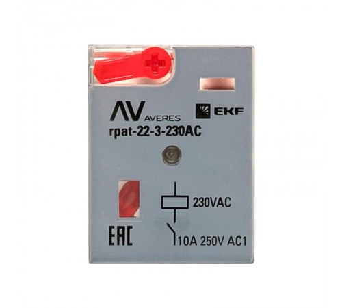 Реле промежуточное с кнопкой и мех. Индикацией RPAt 22/3 10A 230В AC  AVERES  rpat-22-3-230AC  EKF
