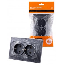 Розетка двойная 2П+З 16А 250В старинное серебро "Лама"  SQ1815-0666  TDM