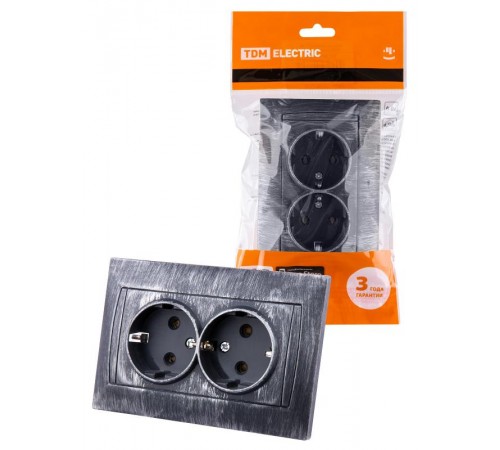 Розетка двойная 2П+З 16А 250В старинное серебро "Лама"  SQ1815-0666  TDM