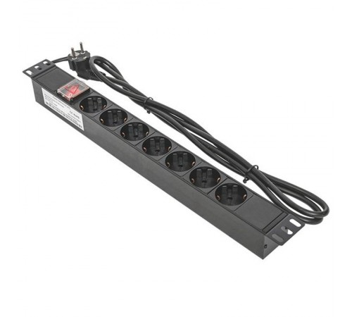 Блок розеток PDU TERACOM 19" 1U 16А/250В 7 розеток Schuko 2 метра 3x1,5 мм2 вилка Schuko  TRC-HPD-LS-16A-7SH-2MSH  EKF