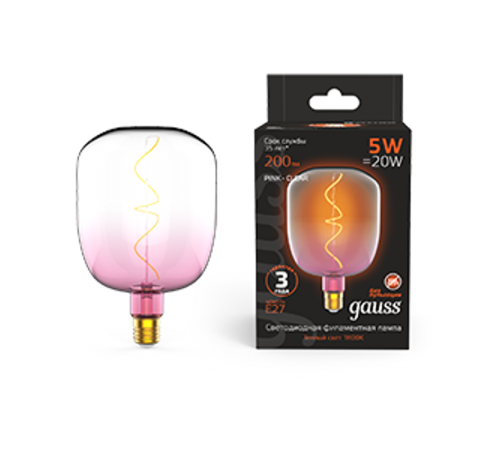 Лампа светодиодная LED Filament Flexible V140-DC Pink-Clear E27 5W 200lm 1800K 140*200mm 1/6  1010802105  Gauss