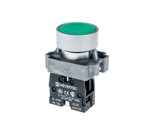 Кнопка плоская, зеленая, 1NO, металл MTB2-BAZ113  54245  ОВЕН