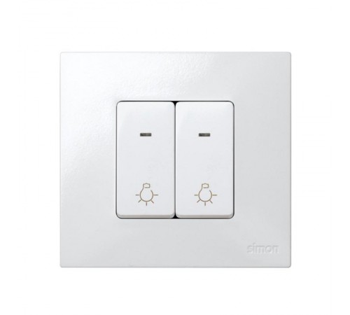 Simon 27 Выключатель 1-кл кнопочный с подсветкой, с пиктограммой "лампа", узкий модуль, 10А 250В, S2  27161-64  Simon