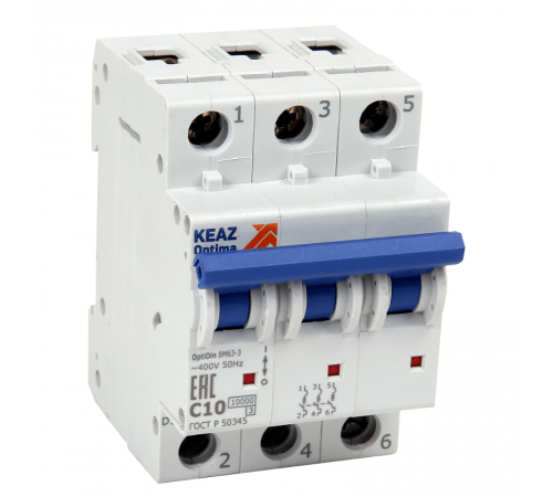 Выключатель автоматический модульный OptiDin BM63-3D13-10-УХЛ3  262779  КЭАЗ