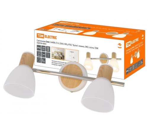 Светильник Спот, 2х40Вт, Е14, 230 В, 50 Гц, IP20, "Бутон", планка, ЭКО, сосна,  SQ0356-0003  TDM
