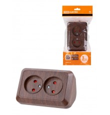 Розетка угловая двойная 2П открытой установки с з/ш IP20 250В 10А бук "Ладога"  SQ1801-0342  TDM