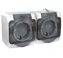 Этюд Белый О/У Розетка 2-я с заземлением со шторками, с крышкой IP44  PA16-244B  SE