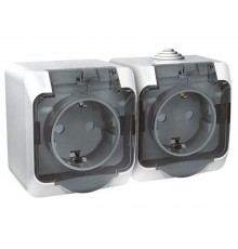 Этюд Белый О/У Розетка 2-я с заземлением со шторками, с крышкой IP44  PA16-244B  SE