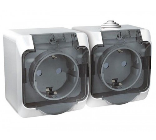 Этюд Белый О/У Розетка 2-я с заземлением со шторками, с крышкой IP44  PA16-244B  SE