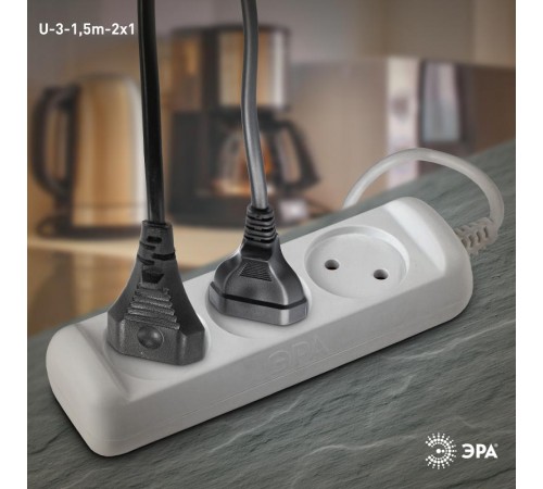Удлинитель 3 гнезда 1,5м б/з 10А  U-3-1,5m ПВС  Б0028354  ЭРА
