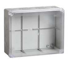 Коробка распределительная КМ41275 для о/п 240х195х90 мм IP44 (RAL7035, прозр. кр., кабельные вводы 5 шт)  UKO10-240-195-090-K51-44  IEK