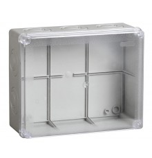 Коробка распределительная КМ41275 для о/п 240х195х90 мм IP44 (RAL7035, прозр. кр., кабельные вводы 5 шт)  UKO10-240-195-090-K51-44  IEK