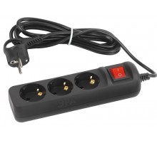 Удлинитель электрический UX-3es-3m-B с заземлением с выключателем 3 розетки 3 м ПВС 3x0,75мм2 10А черный  Б0057728  ЭРА