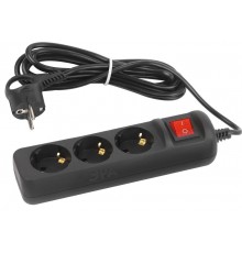 Удлинитель электрический UX-3es-3m-B с заземлением с выключателем 3 розетки 3 м ПВС 3x0,75мм2 10А черный  Б0057728  ЭРА