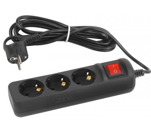 Удлинитель электрический UX-3es-3m-B с заземлением с выключателем 3 розетки 3 м ПВС 3x0,75мм2 10А черный  Б0057728  ЭРА