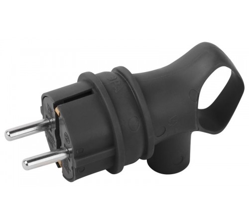 Вилка каучуковая c заземлением 16А IP44 с кольцом угловая черная VX12-B-IP44   Б0069323  ЭРА