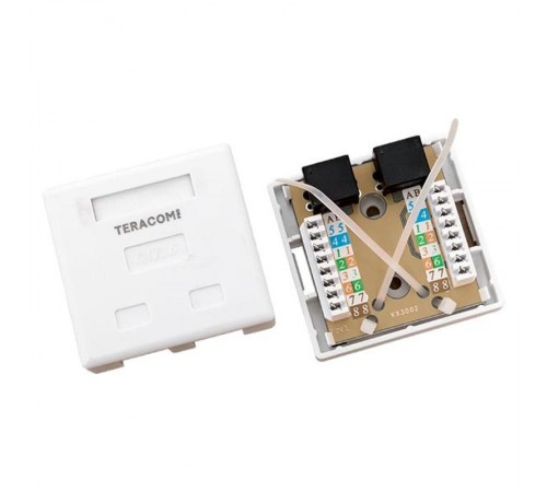 Розетка настенная TERACOM PRO Cat.6 неэкранированная 2 порта RJ-45 Dual IDC белая  TRP-WBOX-2RJ45-6UTP-WH  EKF