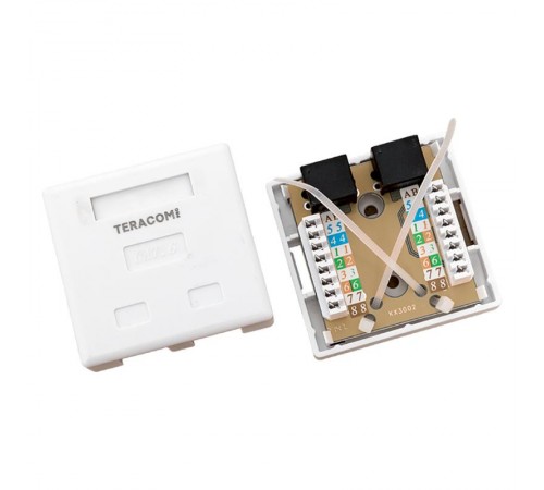 Розетка настенная TERACOM PRO Cat.6 неэкранированная 2 порта RJ-45 Dual IDC белая  TRP-WBOX-2RJ45-6UTP-WH  EKF
