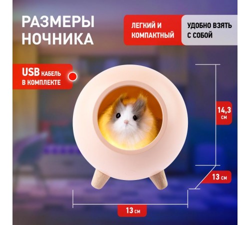 Светильник-ночник светодиодный настольный NLED-468-1W-P "Хомяк в домике", розовый   Б0052816  ЭРА