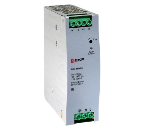 Блок питания на дин рейку 150 вт,Uвх ~ 220 В AC , Uвых - 24 В DC постоянного тока  DR-E-150W-24  EKF