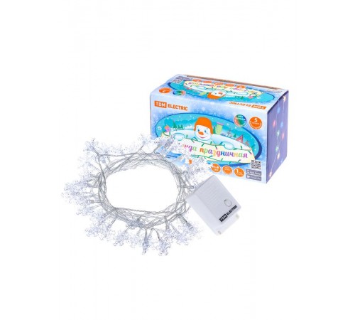 Гирлянда светодиодная "Снежинки" 50LED, 5м, 8 режимов, многоцвет., прозр. шнур, 250 В,  SQ0361-0047  TDM ELECTRIC