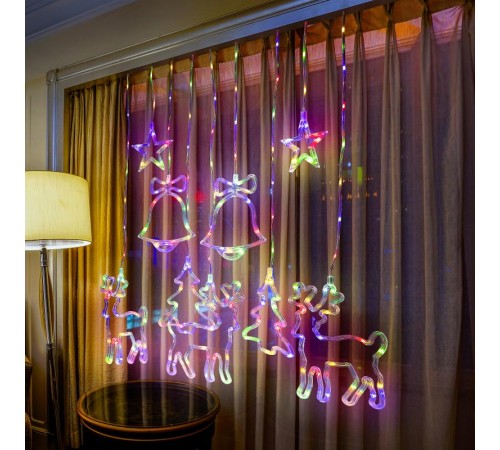 Гирлянда занавес ЕGNIG - NY Новый год, мультиколор, 2,4 м* 1,1 м, 220 V, 8 реж, длина провода 3м, 171 LED, IP20  Б0055998  ЭРА
