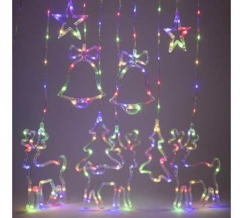 Гирлянда занавес ЕGNIG - NY Новый год, мультиколор, 2,4 м* 1,1 м, 220 V, 8 реж, длина провода 3м, 171 LED, IP20  Б0055998  ЭРА