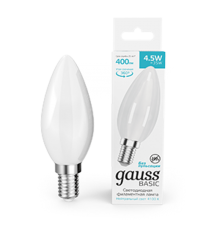 Лампа светодиодная   Basic Filament Свеча 4,5W 400lm 4100К Е14 milky  LED 1/10/50  1035125  Gauss