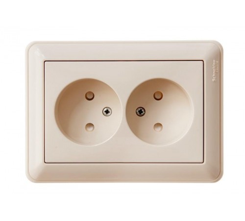 W59 Слоновая кость Розетка 2-ая без заземления со шторками, (в сборе)  RS16-254-28  SE