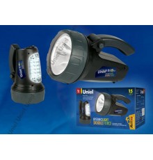 Фонарь прожекторный S-SL017-BA Black Стандарт "Distance lightDouble force". пласт 1W LED + 15 LED, 3,7V, 1000mAh Lithium.ной короб.  06649  Uniel