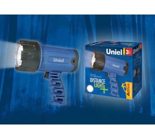 Фонарь прожекторный S-SL017-BA Black Стандарт "Distance lightDouble force". пласт 1W LED + 15 LED, 3,7V, 1000mAh Lithium.ной короб.  06649  Uniel