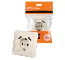 Розетка 2П+З 16А 250В + 2 USB порта 2,1А 5В сл.кость "Лама"  SQ1815-0142  TDM