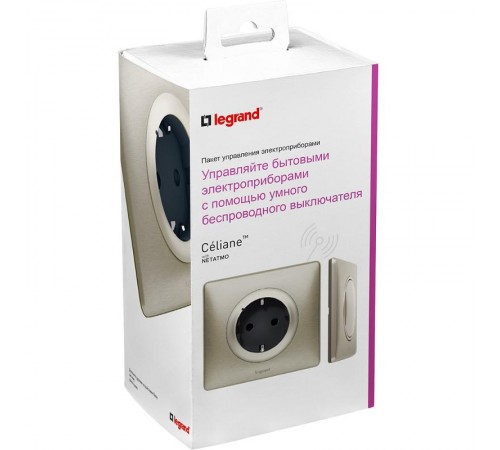 Пакет для управления быт. электроприборами Celiane (Умн. розетка с/з 16А 230В+Умн. беспроводн. 1-кл. выкл.) титан. Netatmo  067642  Legrand