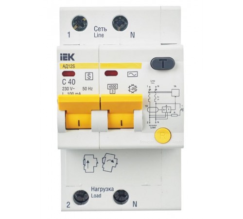 Выключатель автоматический дифференциального тока АД12S 2п 40А C 100мА тип AC (3 мод)  MAD13-2-040-C-100  IEK