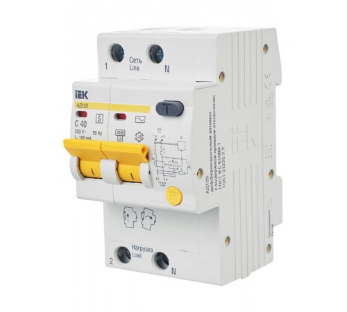 Выключатель автоматический дифференциального тока АД12S 2п 40А C 100мА тип AC (3 мод)  MAD13-2-040-C-100  IEK
