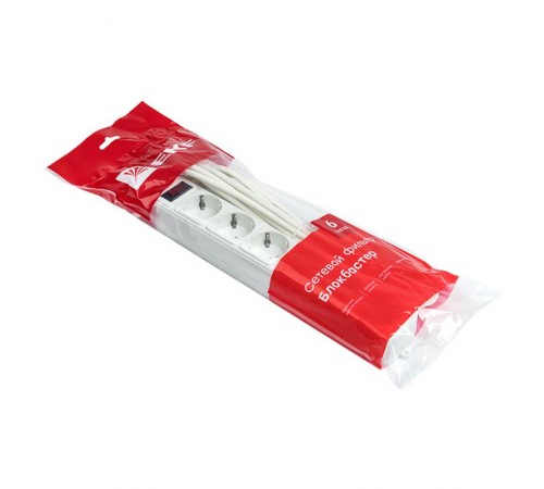 Сетевой фильтр 6*5м 10А/2,2кВт с выкл. c/з ПВС 3х0,75 Блокбастер EKF PROxima  UFP10-375-6-05  EKF