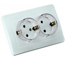 Розетка скрытой установки, двухместная, с заземляющим контактом, цвет белый  РС16-381  HEGEL