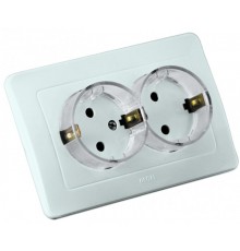 Розетка скрытой установки, двухместная, с заземляющим контактом, цвет белый  РС16-381  HEGEL