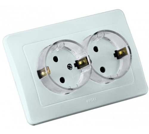 Розетка скрытой установки, двухместная, с заземляющим контактом, цвет белый  РС16-381  HEGEL
