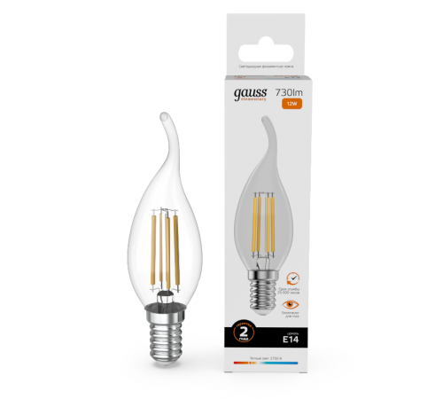 Лампа светодиодная   Filament Elementary Свеча на ветру 12W 730lm 2700К Е14 LED 1/10/100  42112  Gauss