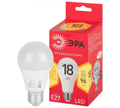Лампа светодиодная LED A65-18W-827-E27 R (диод, груша, 18Вт, тепл, E27)  Б0051850  ЭРА