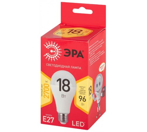 Лампа светодиодная LED A65-18W-827-E27 R (диод, груша, 18Вт, тепл, E27)  Б0051850  ЭРА