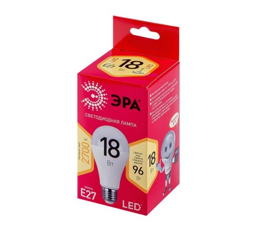 Лампа светодиодная LED A65-18W-827-E27 R (диод, груша, 18Вт, тепл, E27)  Б0051850  ЭРА