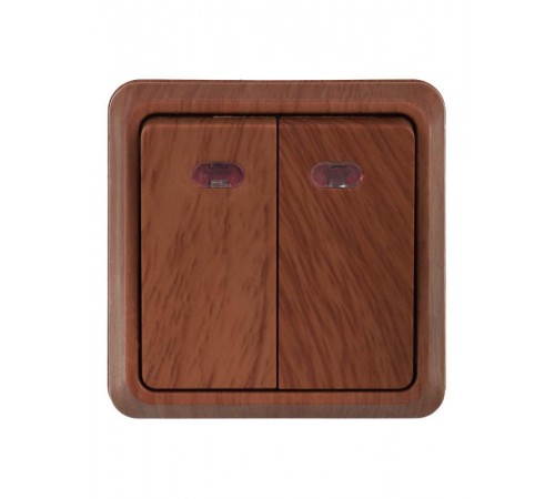 ОКТАВА дуб Выключатель 2-клавишный с индикацией 10А ВС20-2-1-ОД  EVO21-K04-10-DC  GENERICA