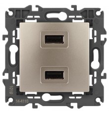 14-4110-04 Устройство зарядное USB, 230В/5В-2100мА, IP20, Эра Elegance, шампань  Б0034371  ЭРА