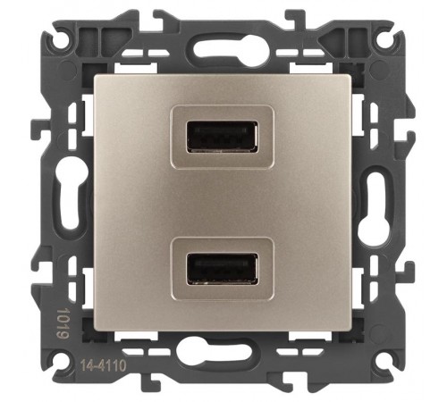 14-4110-04 Устройство зарядное USB, 230В/5В-2100мА, IP20, Эра Elegance, шампань  Б0034371  ЭРА